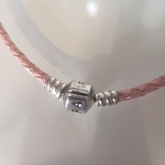 Pandora Ale .925 Silver Clasp Choker Leather Braided Blush Pink Boho Chic - Picture 4 of 9